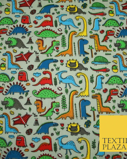 Colourful Cartoon Dinosaurs Printed Polycotton Dress Craft Fabric 44" 3 COLOURS