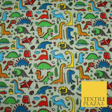 Colourful Cartoon Dinosaurs Printed Polycotton Dress Craft Fabric 44" 3 COLOURS