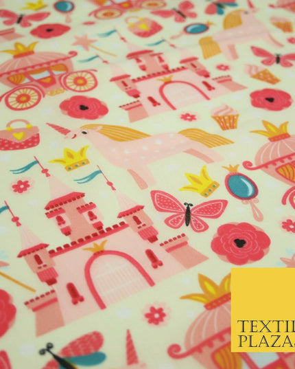 Unicorn Girly Princess Castle Printed Polycotton Dress Craft Fabric 44" 3COLOURS