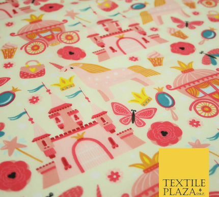 Unicorn Girly Princess Castle Printed Polycotton Dress Craft Fabric 44" 3COLOURS