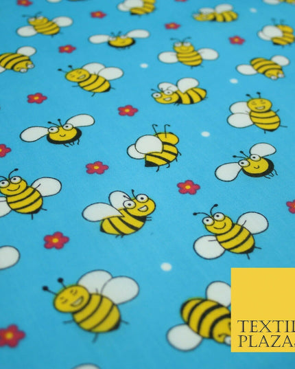 Happy Busy Bumble Bees Printed Polycotton Dress Craft Fabric Kids 44" 3 COLOURS