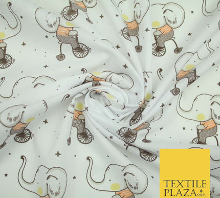 Fun Circus Cycling Elephant Printed Polycotton Dress Craft Fabric 44" 3 COLOURS