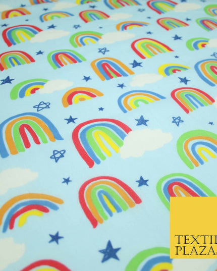 Rainbow Clouds Sky Stars Printed Polycotton Dress Craft Fabric NHS 44" 3 COLOURS