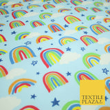 Rainbow Clouds Sky Stars Printed Polycotton Dress Craft Fabric NHS 44" 3 COLOURS