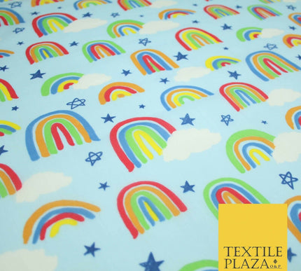 Rainbow Clouds Sky Stars Printed Polycotton Dress Craft Fabric NHS 44" 3 COLOURS