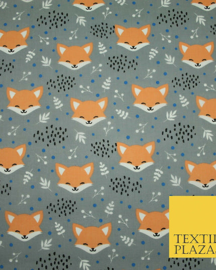 Cheeky Foxes Animals Leaves Printed Polycotton Dress Craft Fabric 44" 3 COLOURS