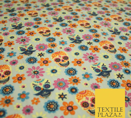 Mexican Ornate Floral Skulls Printed Polycotton Dress Craft Fabric 44" 3 COLOURS