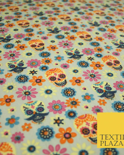 Mexican Ornate Floral Skulls Printed Polycotton Dress Craft Fabric 44" 3 COLOURS