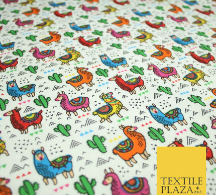 Multicolour Llama Alpaca Cacti Mountain Printed Polycotton Dress Craft Fabric44"