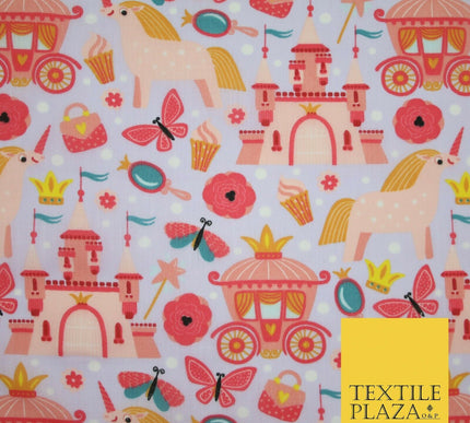 Unicorn Girly Princess Castle Printed Polycotton Dress Craft Fabric 44" 3COLOURS