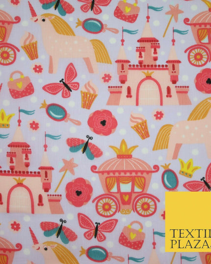 Unicorn Girly Princess Castle Printed Polycotton Dress Craft Fabric 44" 3COLOURS