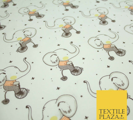 Fun Circus Cycling Elephant Printed Polycotton Dress Craft Fabric 44" 3 COLOURS