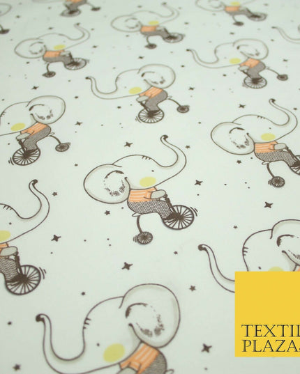 Fun Circus Cycling Elephant Printed Polycotton Dress Craft Fabric 44" 3 COLOURS