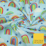 Rainbow Clouds Sky Stars Printed Polycotton Dress Craft Fabric NHS 44" 3 COLOURS