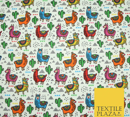 Multicolour Llama Alpaca Cacti Mountain Printed Polycotton Dress Craft Fabric44"