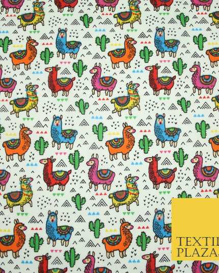 Multicolour Llama Alpaca Cacti Mountain Printed Polycotton Dress Craft Fabric44"
