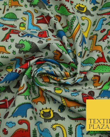 Colourful Cartoon Dinosaurs Printed Polycotton Dress Craft Fabric 44" 3 COLOURS