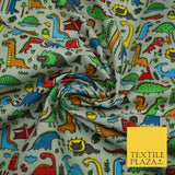 Colourful Cartoon Dinosaurs Printed Polycotton Dress Craft Fabric 44" 3 COLOURS