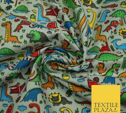 Colourful Cartoon Dinosaurs Printed Polycotton Dress Craft Fabric 44" 3 COLOURS