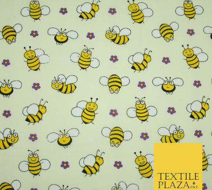 Happy Busy Bumble Bees Printed Polycotton Dress Craft Fabric Kids 44" 3 COLOURS