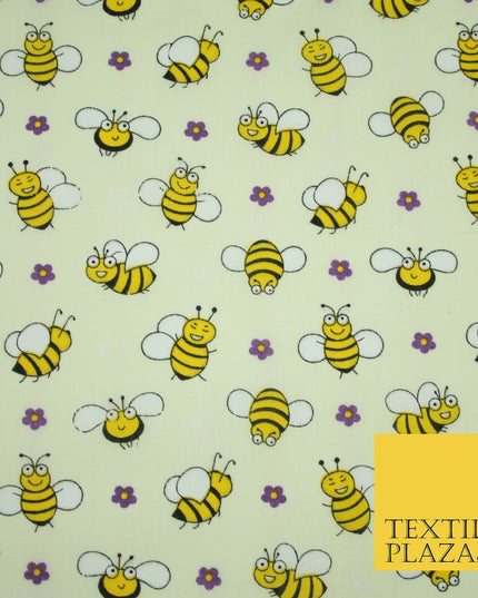 Happy Busy Bumble Bees Printed Polycotton Dress Craft Fabric Kids 44" 3 COLOURS