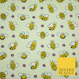 Happy Busy Bumble Bees Printed Polycotton Dress Craft Fabric Kids 44" 3 COLOURS