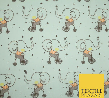 Fun Circus Cycling Elephant Printed Polycotton Dress Craft Fabric 44" 3 COLOURS