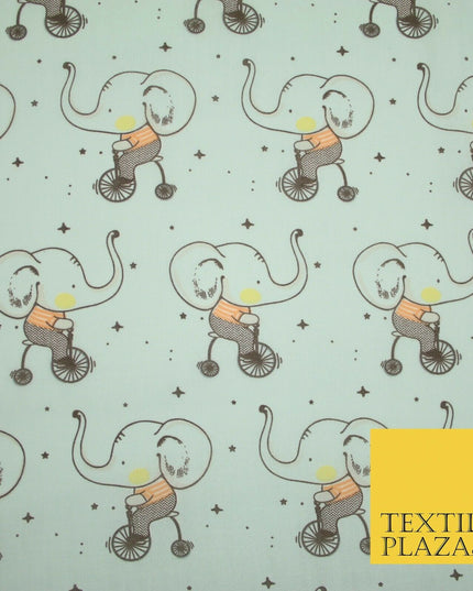 Fun Circus Cycling Elephant Printed Polycotton Dress Craft Fabric 44" 3 COLOURS