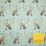 Fun Circus Cycling Elephant Printed Polycotton Dress Craft Fabric 44" 3 COLOURS