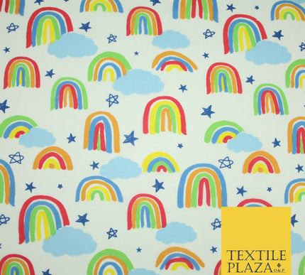Rainbow Clouds Sky Stars Printed Polycotton Dress Craft Fabric NHS 44" 3 COLOURS