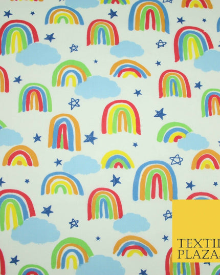 Rainbow Clouds Sky Stars Printed Polycotton Dress Craft Fabric NHS 44" 3 COLOURS