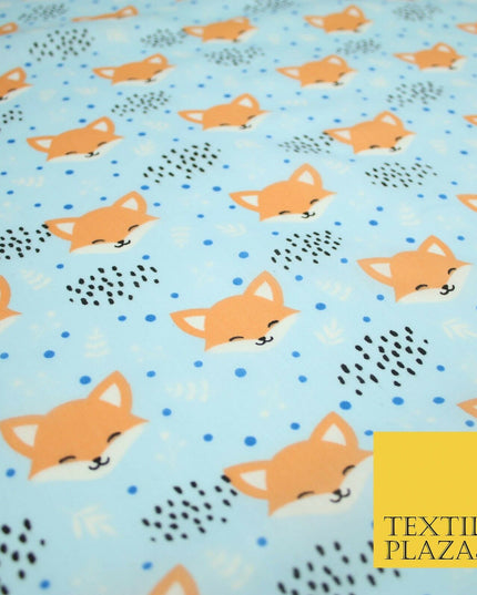 Cheeky Foxes Animals Leaves Printed Polycotton Dress Craft Fabric 44" 3 COLOURS