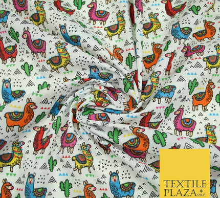 Multicolour Llama Alpaca Cacti Mountain Printed Polycotton Dress Craft Fabric44"