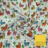 Multicolour Llama Alpaca Cacti Mountain Printed Polycotton Dress Craft Fabric44"