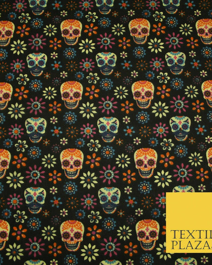 Mexican Ornate Floral Skulls Printed Polycotton Dress Craft Fabric 44" 3 COLOURS