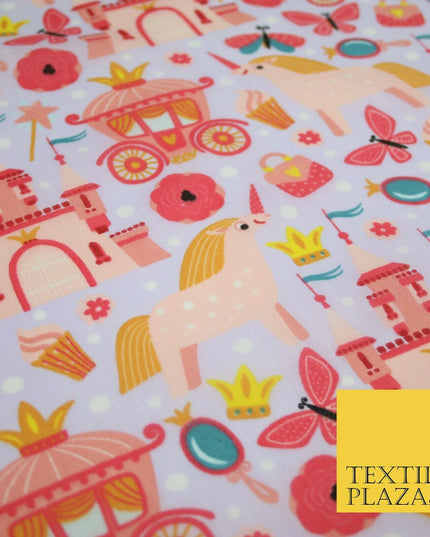 Unicorn Girly Princess Castle Printed Polycotton Dress Craft Fabric 44" 3COLOURS