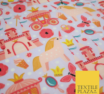 Unicorn Girly Princess Castle Printed Polycotton Dress Craft Fabric 44" 3COLOURS