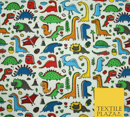 Colourful Cartoon Dinosaurs Printed Polycotton Dress Craft Fabric 44" 3 COLOURS