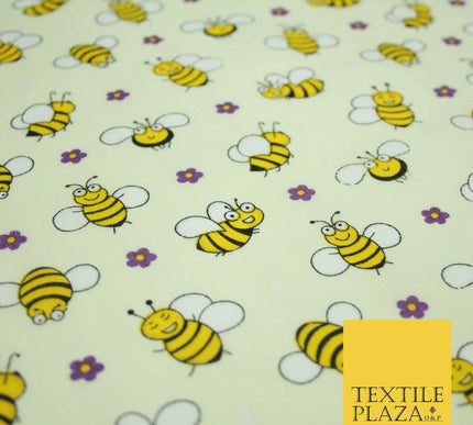 Happy Busy Bumble Bees Printed Polycotton Dress Craft Fabric Kids 44" 3 COLOURS