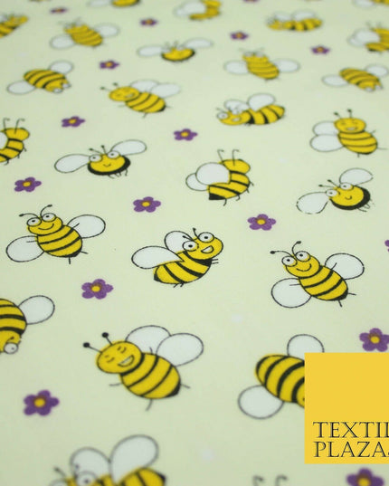 Happy Busy Bumble Bees Printed Polycotton Dress Craft Fabric Kids 44" 3 COLOURS