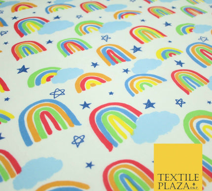 Rainbow Clouds Sky Stars Printed Polycotton Dress Craft Fabric NHS 44" 3 COLOURS