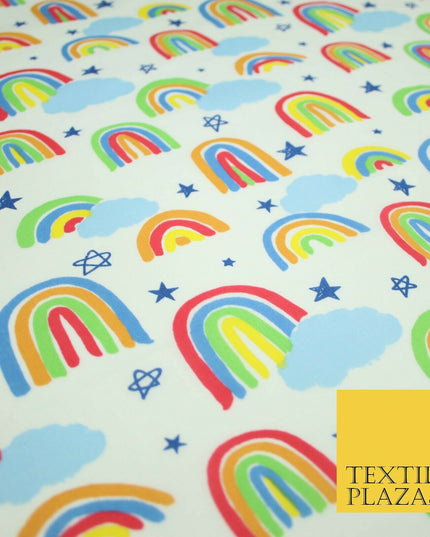 Rainbow Clouds Sky Stars Printed Polycotton Dress Craft Fabric NHS 44" 3 COLOURS
