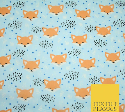 Cheeky Foxes Animals Leaves Printed Polycotton Dress Craft Fabric 44" 3 COLOURS