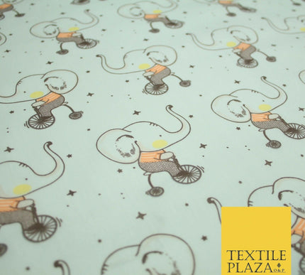 Fun Circus Cycling Elephant Printed Polycotton Dress Craft Fabric 44" 3 COLOURS