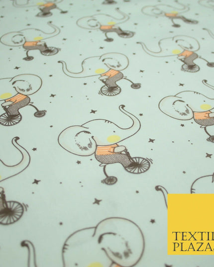Fun Circus Cycling Elephant Printed Polycotton Dress Craft Fabric 44" 3 COLOURS