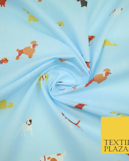 Mix Dogs Bulldog Terrier Spaniel Poodle Printed Polycotton Dress Craft Fabric44"