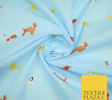 Mix Dogs Bulldog Terrier Spaniel Poodle Printed Polycotton Dress Craft Fabric44"