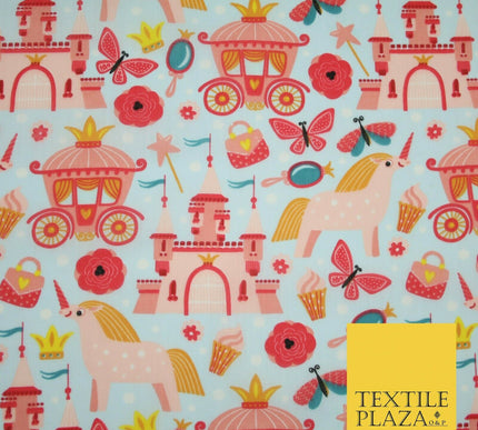 Unicorn Girly Princess Castle Printed Polycotton Dress Craft Fabric 44" 3COLOURS