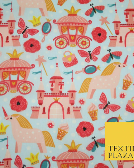 Unicorn Girly Princess Castle Printed Polycotton Dress Craft Fabric 44" 3COLOURS