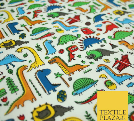 Colourful Cartoon Dinosaurs Printed Polycotton Dress Craft Fabric 44" 3 COLOURS